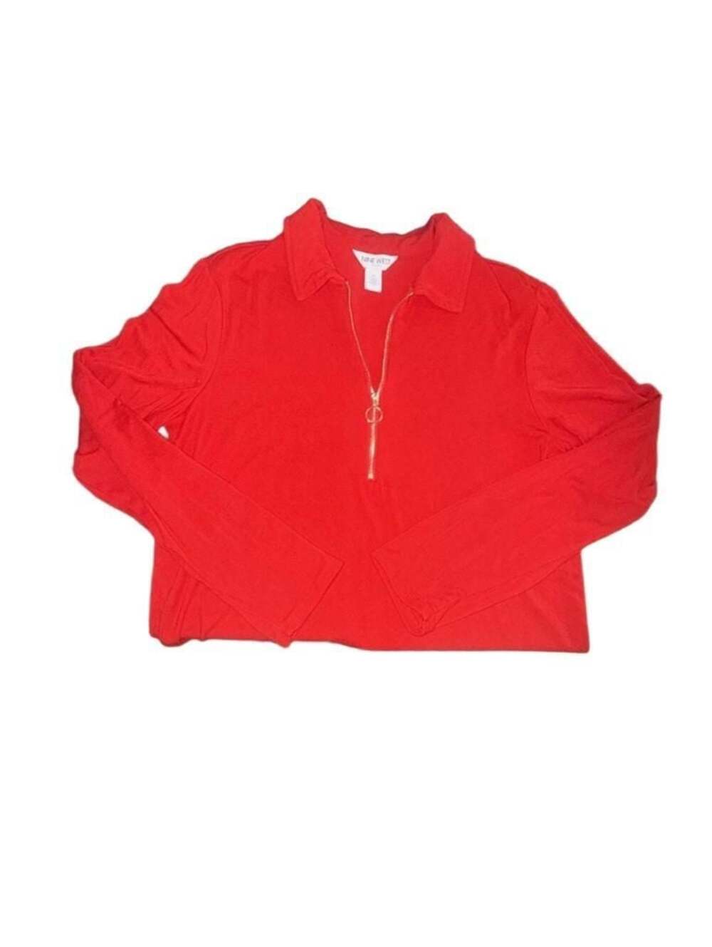 Nine West Jeans Women's Bright Red Half-Zip Long Sleeve Collared Top Size M